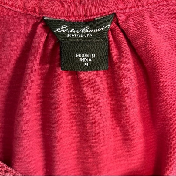 Eddie Bauer Women's Size M Soft Red Embroidered Keyhole Neck Short Sleeve Top - Picture 7 of 7